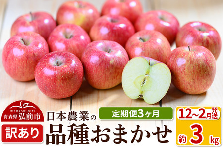 りんご [定期便3ヶ月][先行受付] 平均糖度12.5度以上! 訳あり品種おまかせ 約3kg [12〜2月] 3回分