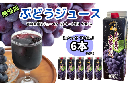 ぶどうジュース 紙パック 1L×6本入り 無添加 ストレート果汁100% スチューベンジュース 青森県産