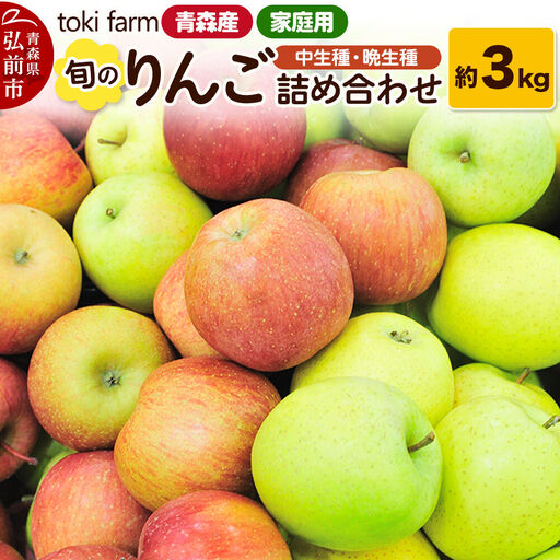 [26年11月中旬〜発送]りんご 旬のりんご 中生種・晩生種 詰め合わせ 約3kg(8〜12玉程度)家庭用 toki farm