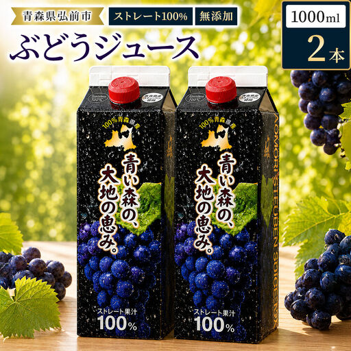 ぶどうジュース 紙パック 1L×2本入り 無添加 ストレート果汁100% スチューベンジュース 青森県産 弘前市