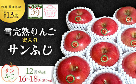 りんご 【 数量限定 】12月発送 雪完熟りんご 最高等級 蜜入り 糖度13度以上 「特選」弘前市産 サンふじ 約 5kg 16～18個 【 弘前市産 青森りんご  果物類 林檎 リンゴ  】