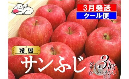 [クール便]3月発送 白熊 特選 サンふじ 絆 約3kg 糖度13度[弘前市産 青森りんご]