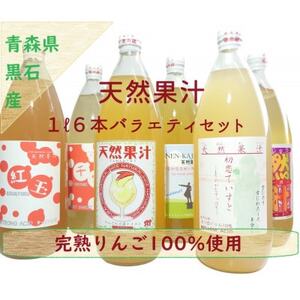 りんごそのまんま搾り「天然果汁1L瓶6本バラエティセット」_飲料・ドリンク りんごジュース 果汁飲料 林檎ジュース アップルジュース リンゴジュース_【1501147】