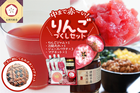 中まで赤〜いりんごづくしセット(学生コラボ)[ りんごジャム100g×1、万能タレ200ml×1、りんごジュース(パウチ)130ml×3、こぎん刺しマグネット ×[青森 五所川原 りんご 詰合せ 御所川原 リンゴ 贈答 プレゼント 中まで赤〜い こぎん刺し ]