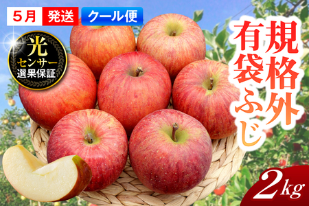 [2026年5月上旬発送][規格外] りんご 有袋ふじ 約2kg スマートフレッシュ™貯蔵 または CA貯蔵 [クール便] 青森県産