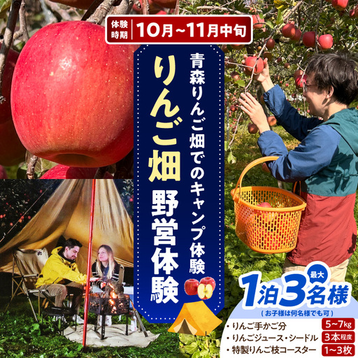 野営体験 りんご畑キャンプ 1組 青森県五所川原市 りんご キャンプ