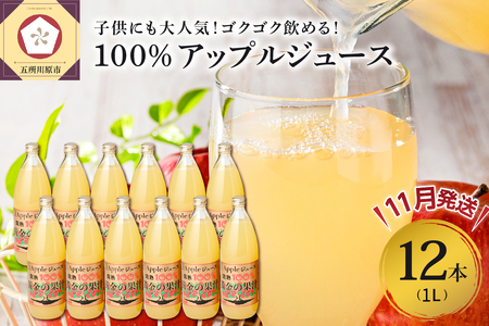 【2023年11月発送】リンゴジュース 青森県産完熟100％ 1L×12本(6本×2箱)