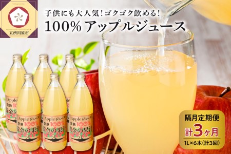 [隔月定期便]りんごジュース100%ストレート3ヶ月定期便[ 1L×6本×3回 完熟果汁 リンゴ フルーツジュース リンゴジュースの定期便 青森 五所川原 ]