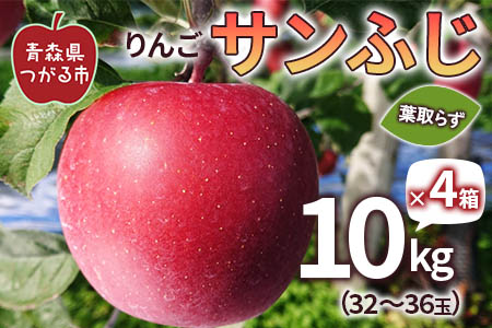 りんご サンふじ 葉取らず 10kg (32〜36玉)×4箱 青森県産 津軽 つがる リンゴ [0102]