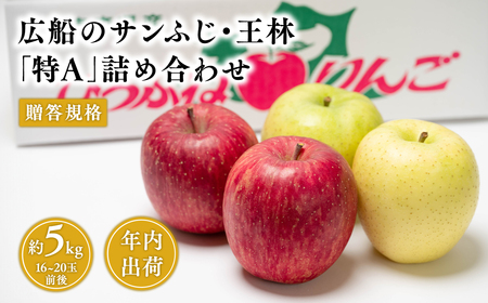 年内 贈答用 広船のサンふじ王林詰合せ約5kg・特A16〜20玉 12月10日申込締め切り