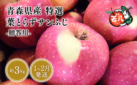 1〜2月発送 特選 甚八りんご 葉とらずサンふじ3kg [マルジンサンアップル 1月 2月 青森県産 平川市 りんご 葉とらずサンふじ 3kg 特選 贈答用]