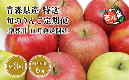 [11月発送開始]隔月配送 定期便6回 特選 甚八りんご 3kg [青森県 平川市 マルジンサンアップル]1月 3月 5月 7月 9月 11月贈答用 青森 青森県産 平川 りんご リンゴ 林檎 くだもの 果物 フルーツ[hi-0058-072-2025]