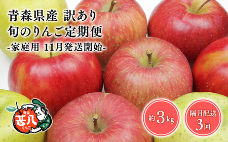[11月発送開始]隔月配送 定期便3回 訳あり 家庭用 甚八りんご 3kg [青森県 平川市 マルジンサンアップル]1月 3月 5月 7月 9月 11月 青森 青森県産 平川 りんご リンゴ 林檎 くだもの 果物 フルーツ [hi-0058-095-2025]