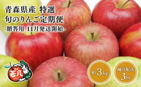 [11月発送開始]隔月配送 定期便3回 特選 甚八りんご 3kg [青森県 平川市 マルジンサンアップル]1月 3月 5月 7月 9月 11月贈答用 青森 青森県産 平川 りんご リンゴ 林檎 くだもの 果物 フルーツ[hi-0058-107-2025]