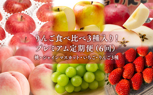 りんご食べ比べ3種入り!プレミアム定期便6回(桃・シャインマスカット・りんご3種)[hi-0999-014]