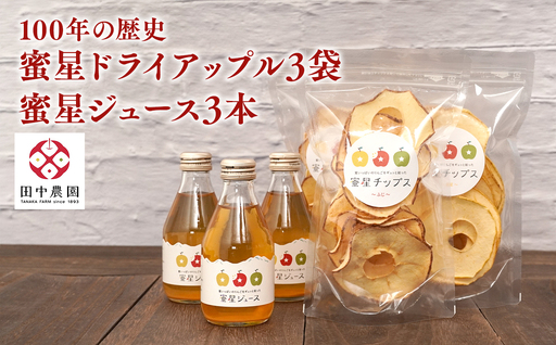 [12月中旬より発送]青森県産 蜜星 りんごチップス 25g×3袋 りんごジュース 180ml×3本 セット ドライアップル 平川市[hi-0039-012]