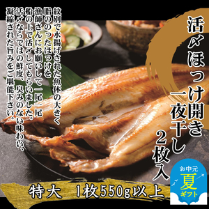 [お中元][紋別産]船上活〆ほっけの開き一夜干し[2枚入][数量限定]