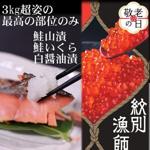 [敬老ギフト][紋別産]プレミアム鮭山漬 鮭いくら白醤油漬Aセット 化粧箱入