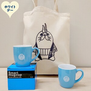 [ホワイトデー]ゆるキャラ紋太グッズ(マグカップ[ブルー]2個、トートバック)
