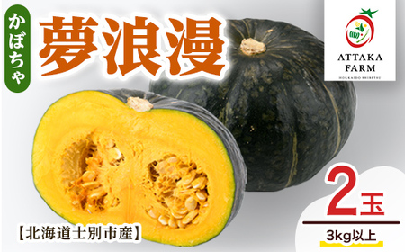 [先行予約受付中][季節限定]北海道士別産 かぼちゃ「夢浪漫」(2玉・約3kg以上)[2026年9月上旬以降発送予定] 野菜 南瓜 カボチャ 士別市産 北海道産 道産 産地直送 旬 3kg [あったかふぁーむ][A7134]