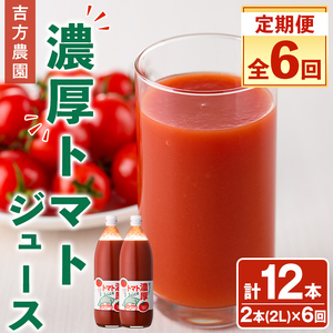 ＜全6回定期便＞濃厚！トマトジュース (1L×2本×6回・計12本)【2026年8月上旬から随時発送】 トマト トマトジュース ジュース 塩分不使用 100%果汁 野菜 野菜不足 有機肥料 フルティカ 飲料 定期便 【吉方農園】【E7095】