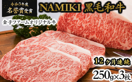 [02402-0213][12か月定期便]NAMIKI和牛ステーキ(250g×3枚/計9kg)