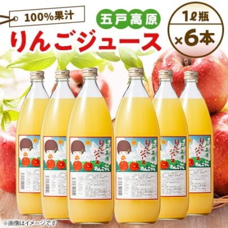 [青森五戸のおんこちゃん]五戸高原りんごジュース100%果汁1L瓶×6本[配送不可地域:離島・沖縄県]