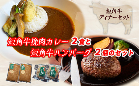 肉専門レストラン「パイオニアファーム」 短角牛焼き上げハンバーグ2個と短角牛挽肉カレー2食セット お肉 牛肉 ハンバーグ 惣菜 冷凍