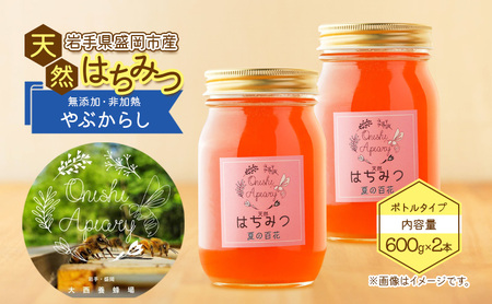 盛岡市 大西養蜂場 盛岡産はちみつ[たっぷり 600g 瓶 夏の百花(やぶからし)2本 セット] 貴重 採蜜 無加工 ミツバチ マスカットさわやか ビタミン ミネラル 栄養素 国産はちみつ 非加熱はちみつ 非加熱 岩手 岩手県