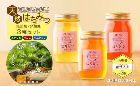 盛岡市 大西養蜂場 盛岡産はちみつ[たっぷり 600g 瓶 3種 堪能 セット] 大西養蜂場 非加熱はちみつ 非加熱 ハチミツ 蜂蜜 国産 国産 アカシア蜂蜜 ハチミツ リンゴ 林檎 りんご 岩手 岩手県