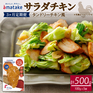 [3ヶ月/定期便] サラダチキン タンドリーチキン風 100g×5個 計500g 3回 リン酸不使用 冷凍 鶏肉 サラダ スパイス お弁当 おかず