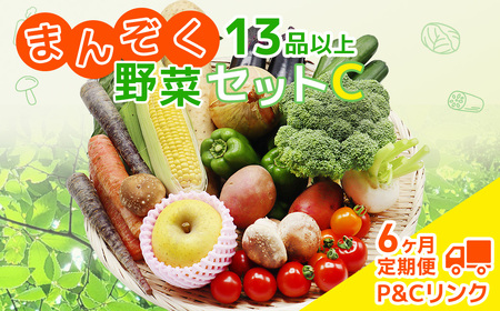 [ 6ヶ月 定期便 ] まんぞく野菜セットC 13品 以上 季節 旬 野菜 詰合せ 春 夏野菜 秋 きのこ 葉物 果物 果菜 根菜 冷蔵 室 ダイエット 食 栄養食 加工品 カット野菜 岩手県産 北上産 季節限定 稀少 数量限定 山菜 ブロッコリー たまねぎ さつまいも とうもろこし サラダ トマト しいたけ アスパラガス 岩手県 北上市 N0017 P&Cリンク