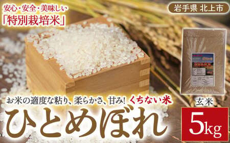 予約受付[ 令和8年産 10月下旬発送開始予定 ]くちない米( 特別栽培米 ひとめぼれ 玄米)5kg 岩手県 北上市 D0512 国産 東北 岩手 米 お米 ご飯 こめ 産直 あぐり夢くちない
