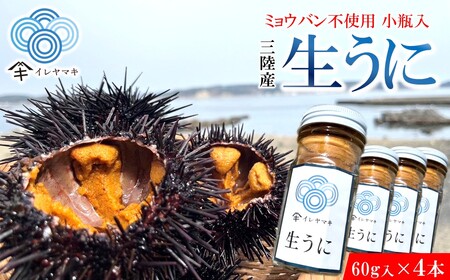 「2025年発送分」【ミョウバン不使用！】生うに 60ｇ×４本　岩手 三陸 久慈 瓶 小分け 冷蔵 60ｇ 4本 生 雲丹 ウニ 新鮮 添加物不使用 ミョウバン不使用 送料無料 配送指定日不可 ８月上旬頃までに配送予定