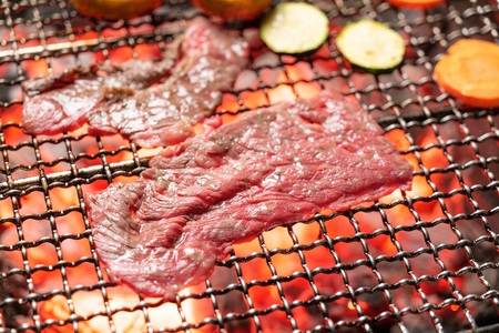 発送月指定OK!「山形村短角牛炭焼き用セット(冷蔵:肩ロースステーキ250g、手切りカルビ150g、焼肉用バラスライス200g、赤身スライス200g、谷地林業の木炭700g)」アウトドア 牛肉 牛 焼肉 国産飼料 100% 希少 貴重 数量限定 人気 BBQ チルド パック