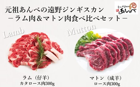 ラム肩ロース肉 & マトンロース肉 食べ比べセット(ラム300g・マトン300g)[元祖「あんべ」遠野ジンギスカン]ラム肉 羊肉 仔羊肉 カタ肉 肩肉 ジンギスカン [8/22より順次発送]