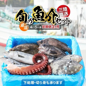 [3ヶ月定期便/下処理済][厳選] 三陸海の恵み 詰め合わせ (1回あたりのお届け目安:4〜5人用)[ 鮮魚セット 鮮魚 三陸産 海鮮 新鮮 お刺身 産地直送 おさかな お魚 旬 人気 お手軽 ]RT999-下処理する