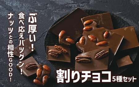 食べ応えバツグン! 分厚い 割りチョコ 5種セット(ミルク/ビター/アーモンド/ピーカンナッツ/ミックスフルーツ) 濃厚 チョコレート スイーツ チョコ 訳あり