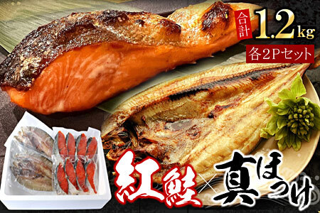 紅鮭切身8切・真ほっけ開き干し2枚セット(各約600g)