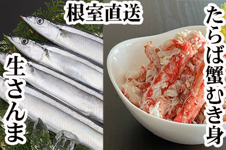 [12月21日決済分まで年内配送][北海道根室産]タラバガニむき身300g×1P・冷凍さんま5尾×3Pセット