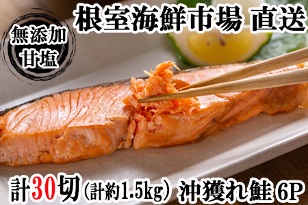 根室海鮮市場[直送]無添加甘塩天然沖獲れ鮭5切×6P(計30切、約1.5kg) A-28009