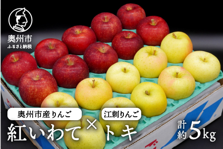 数量限定 奥州市産りんご(紅いわて)と江刺りんご(トキ)のセット 5kg(14〜20玉) [10月中旬以降お届け] 離島配送不可 [AQ025]