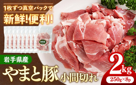 岩手県産やまと豚小間切れ 約2kg(250g×8p)小分け 真空パック スライス