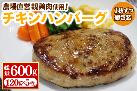 [浅沼養鶏場]チキンハンバーグ 約120g×5枚 (約600g) 農場直営親鶏肉使用