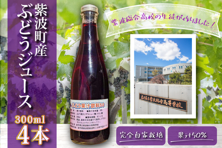 ＼紫波の高校生が作りました！／紫波町産 ぶどうジュース 300ml 4本入り (EC002) 紫波総合高校の生徒たちが育てたぶどうを使ったフレッシュな味わいのぶどうジュース♪
