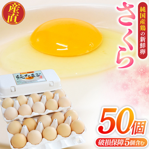 純国産鶏【さくら】純たまご 50個入り 破損保証5個を含む (AJ035)