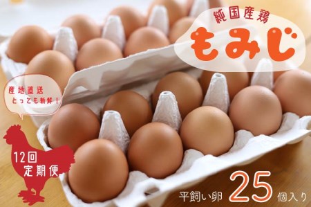 AJ004【純国産鶏もみじ】平飼い卵25個入り【12ヶ月連続お届け】