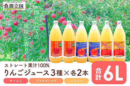 JAいわて中央のりんごジュース3種セット　１L×６本　ストレート果汁100％