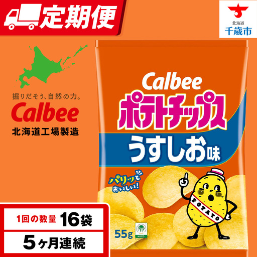 【定期便5カ月】カルビーポテトチップス＜うすしお＞16袋入×1箱《千歳工場製造》