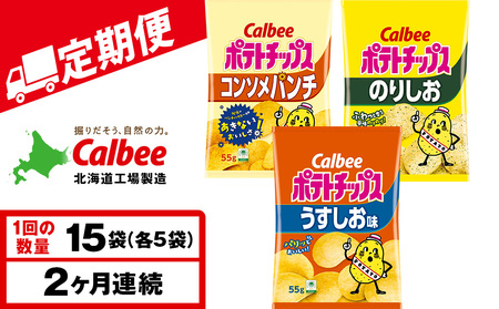 [定期便2カ月]カルビーポテトチップス 3種セット 合計15袋 [千歳工場製造]